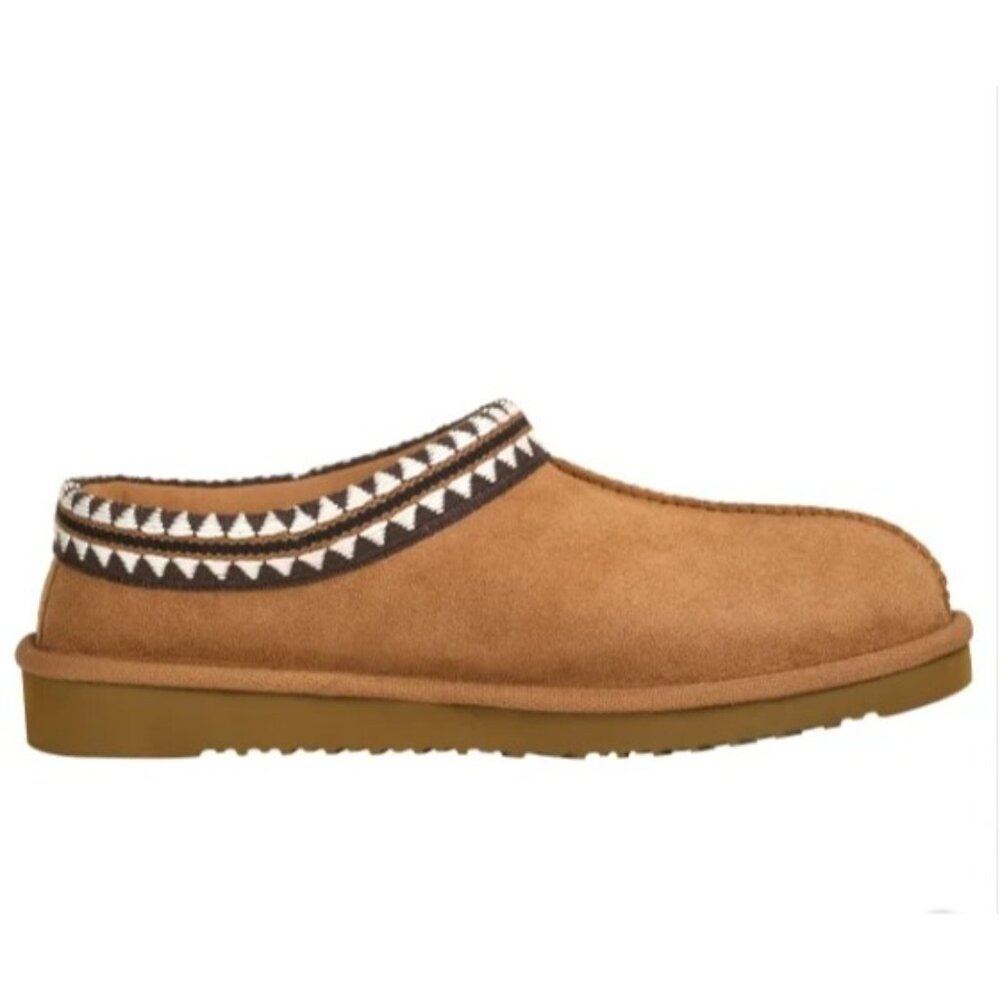 Kirkland Women 8 Suede Sheepskin Slip-on Shearling Slippers Embroidered Shoes